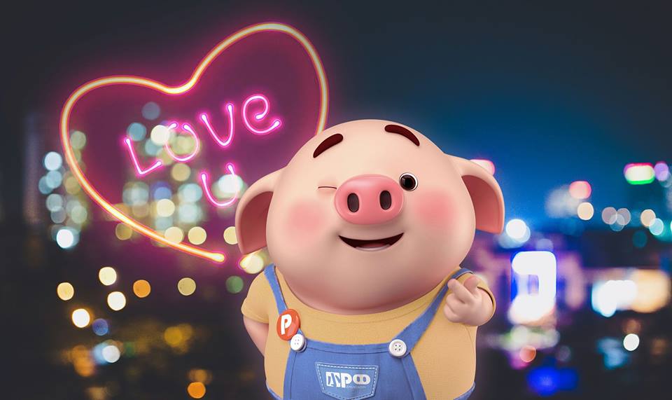 Hình ảnh chú lợn với hình Love U